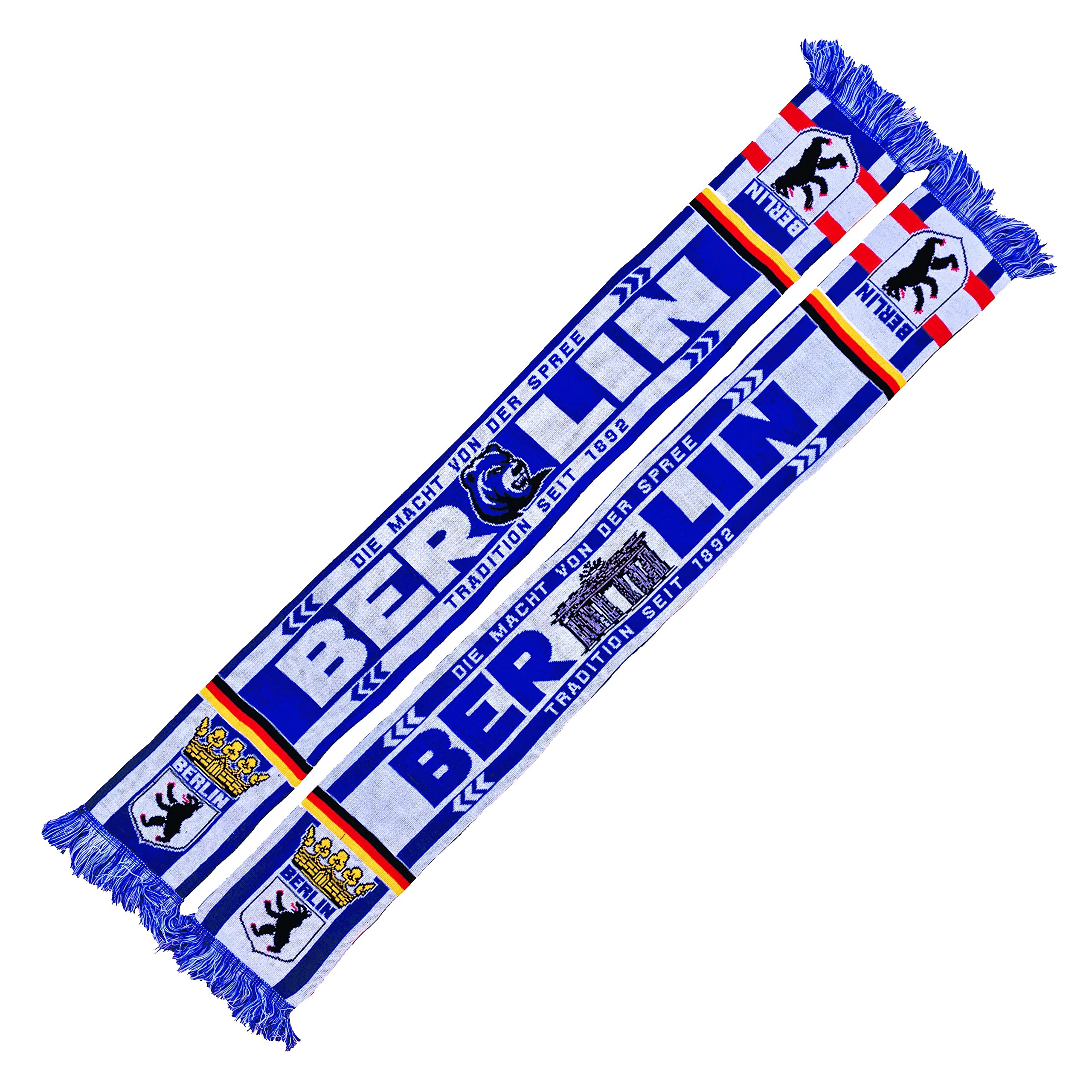 Generisch Berlin Football Scarf, Berlin Scarf Power of the Spree (Knitted Scarf, Extra Soft Quality), Blue, white, black, yellow, red, L