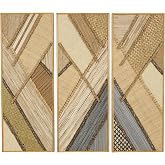 Deco 79 Wooden Geometric Handmade Home Wall Decor Textured Mixed Media Diagonal Wall Sculpture, Set of 3 Wall Art 12" W, 32" H, Brown