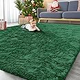OLANLY 9x12 Machine Washable Large Area Rugs for Living Room, Bedroom, Soft Fluffy Shaggy Bedside Rug, Indoor Floor Carpet for Kids Girls and Boys, Dorms, Nursery, Home Decor Aesthetic, Dark Green