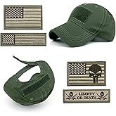 Loneshark Tactical Military Mens Camo Baseball Hat with American Flag Skull Patch Patriotic Operator Camouflage Cap for Women