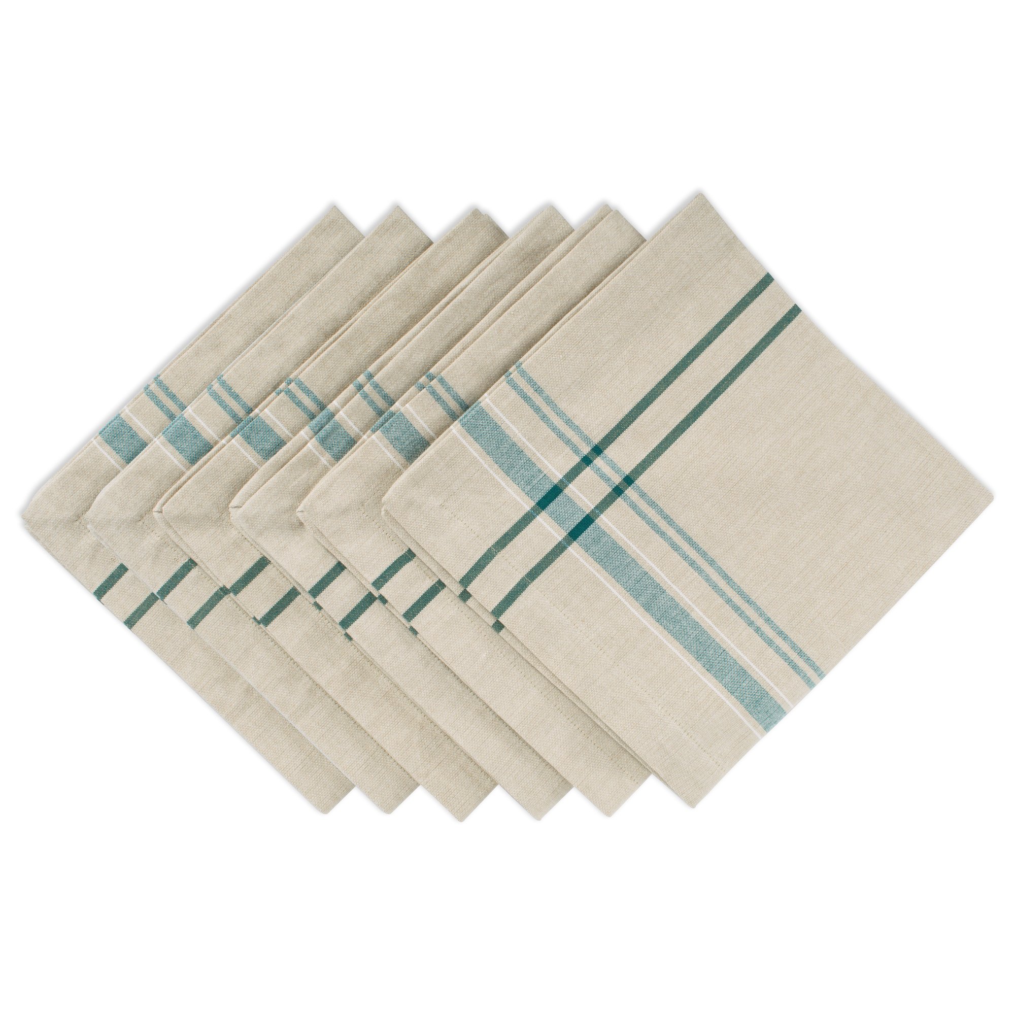 DII French Stripe Tabletop Collection Farmhouse Style Dining Table Linen Napkin Set, 20x20, Taupe/Teal, 6 Piece