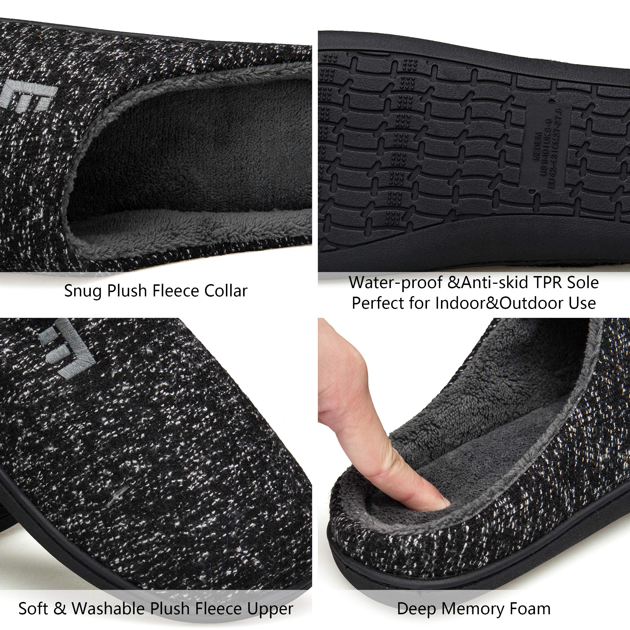 EAST LANDER Men’s Memory Foam House Slippers Soft Sole Anti-Slip Slippers Indoor Shoes ELMT003-M1-L