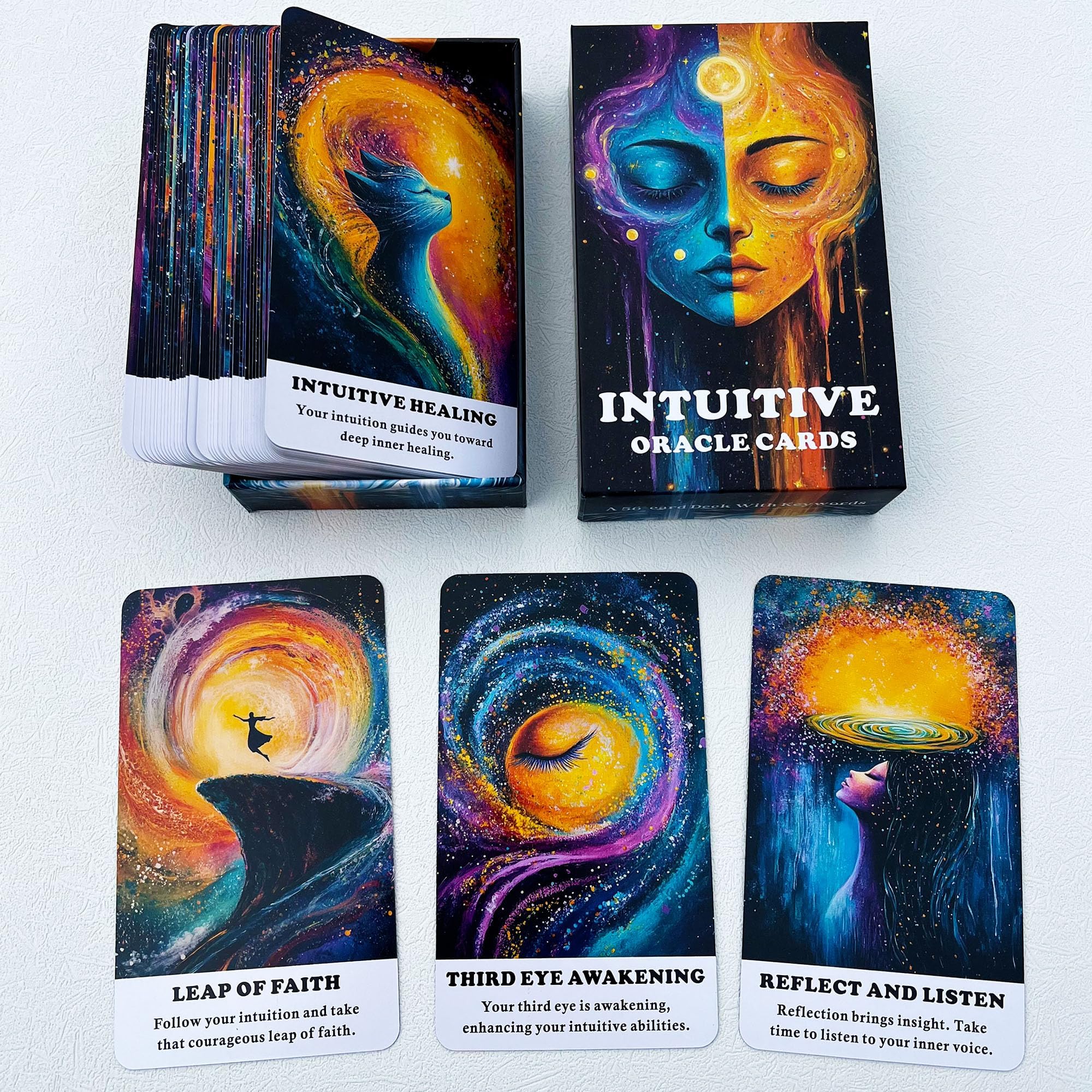 QCFQCF Intuitive Oracle Cards, Oracle Cards for Beginners, 56 Oracle Card Deck to Awaken Inner Wisdom, Enhance Psychic Abilities, Spiritual Guidance