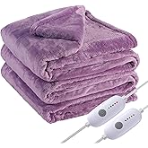 Eydna Electric Heated Blanket Queen Size 84"x90", Soft Plush Microplush for Bed, Dual Controllers & Heating Zones, 10Hs Auto Off & 5 Heating Levels, Machine Washable, Gifts for Family-Light Purple