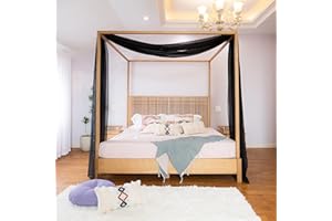 Linentalks Black Canopy Bed Curtains for Twin Bed, Luxury Sheer Bed Canopy Scarf, Sheer Scarf Valance Canopy Bed Drapes, Four Post Bed Canopy Drapes, Canopy Bed Scarf 1 PC 52 "X 205" Canopy Curtains