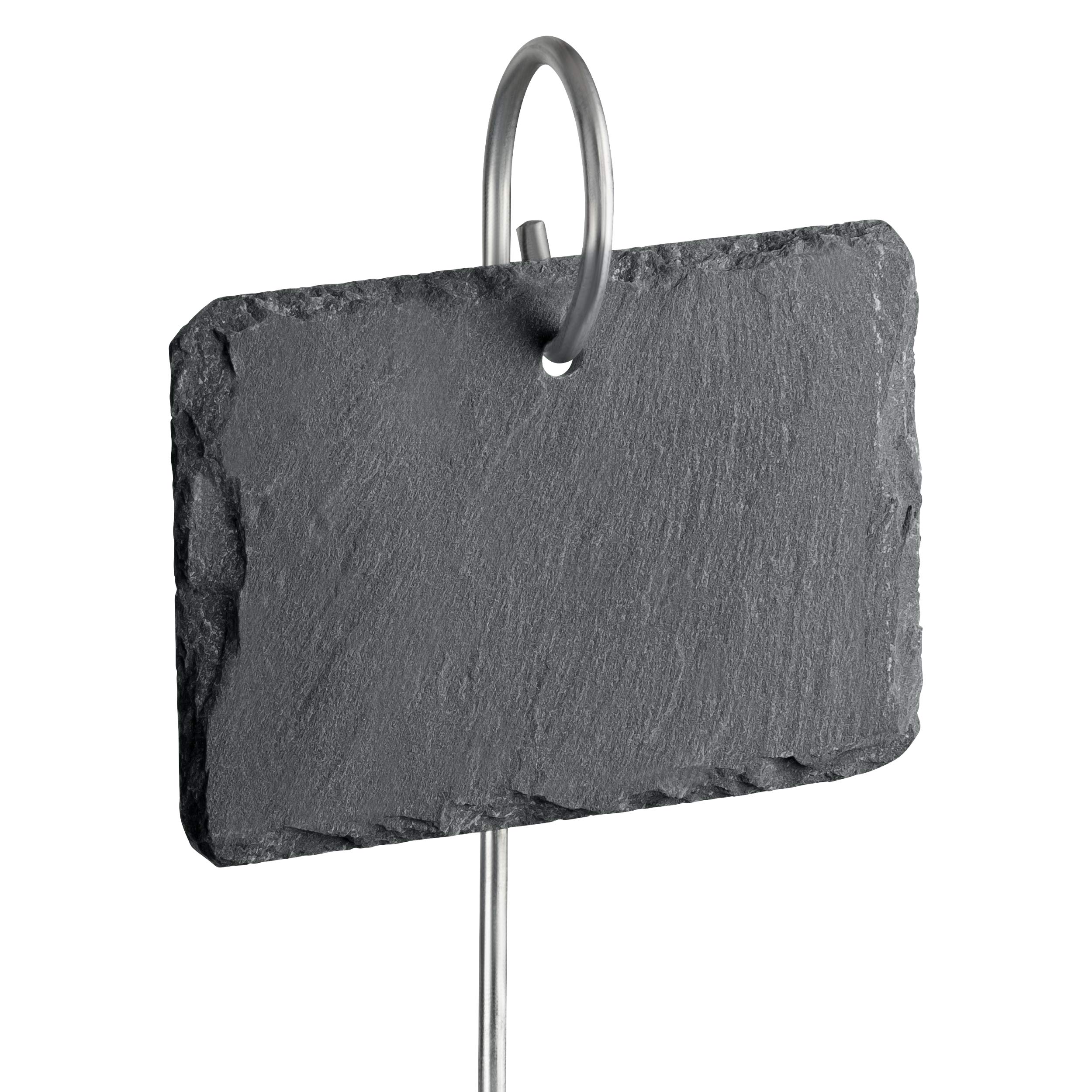 GardenMate Set of 10 Natural Style Slate Plant Labels (10x7 centimetres) Hanging from a Stainless Steel Metal Rod (55 centimetres)