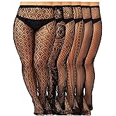 Jadive 6 Pairs Women Plus Size Fishnet Thigh High Stockings Suspender Garter Belt Lingerie Pantyhose Tights