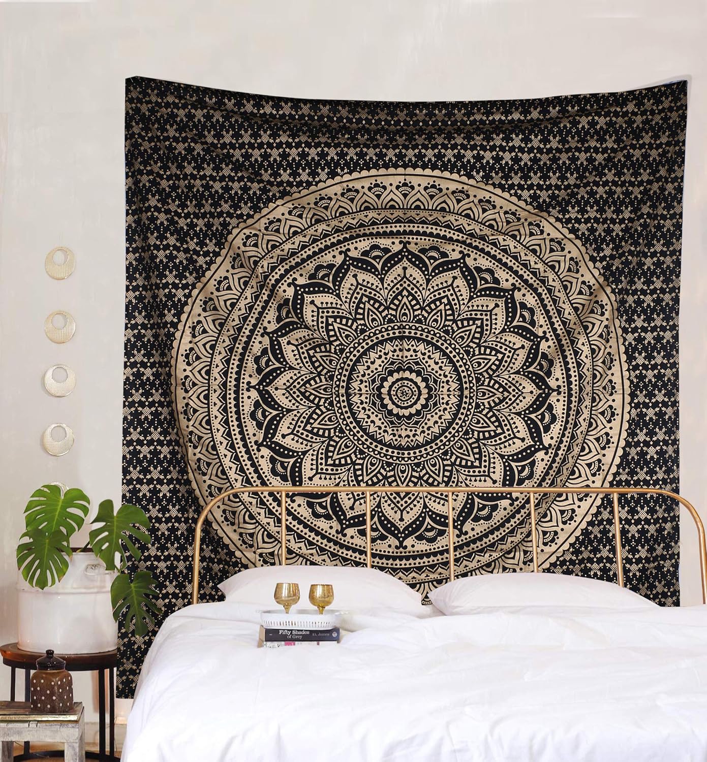 THE ART BOX Tapestry Black Golden Mandala Wall Hanging Psychedelic