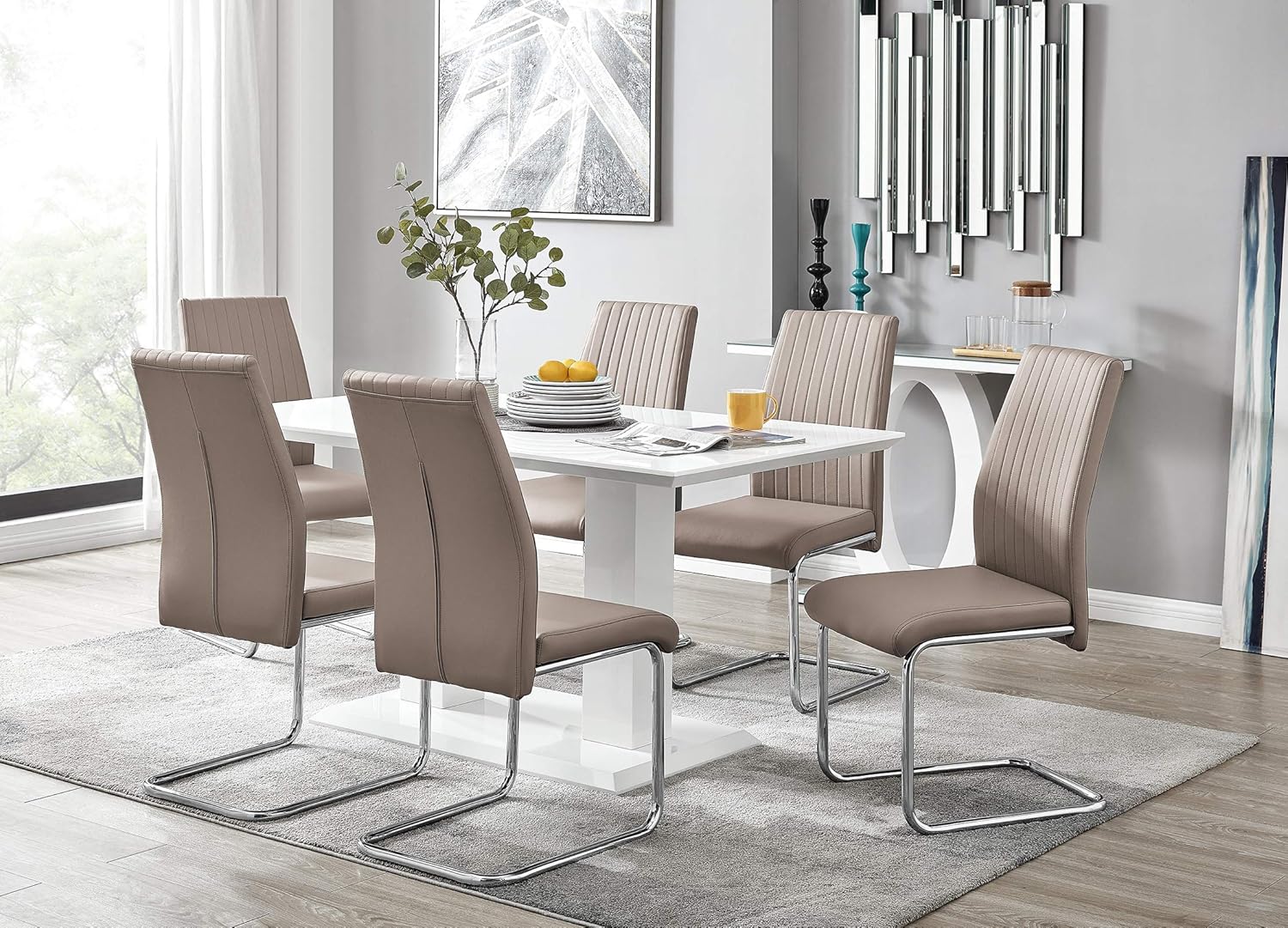 Furniturebox Uk Imperia 6 Modern White High Gloss Dining Table And 6 Stylish Lorenzo Dining Chairs Set Dining Table 6 Cappucino Grey Lorenzo Chairs Amazon Co Uk Kitchen Home