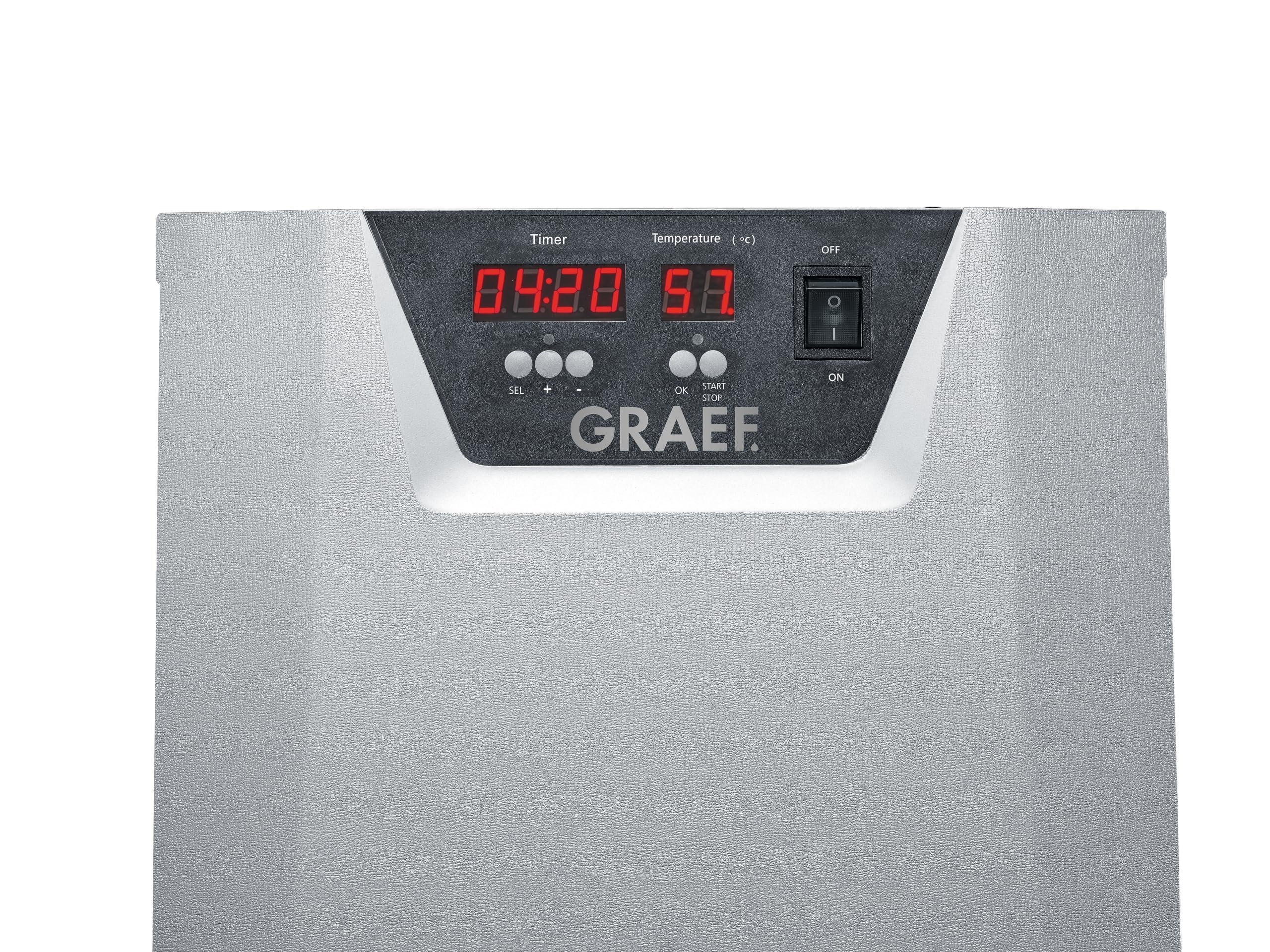 GRAEF DA510EU Dörrautomat in Silber mit Timeranzeige, Temperaturkontrolle, 30–70°C regelbar, übersichtliches Display, platzsparendes Schubladendesign 5