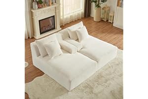 HZANHY Oversized Double Chaise Lounges Indoor, 78" Upholstered Boneless Cloud Stupendous Oversized Chaise Lounge Couch Luxury Sofa Bed Deep Seat, Corduroy Lounge Chair,2 Pieces White