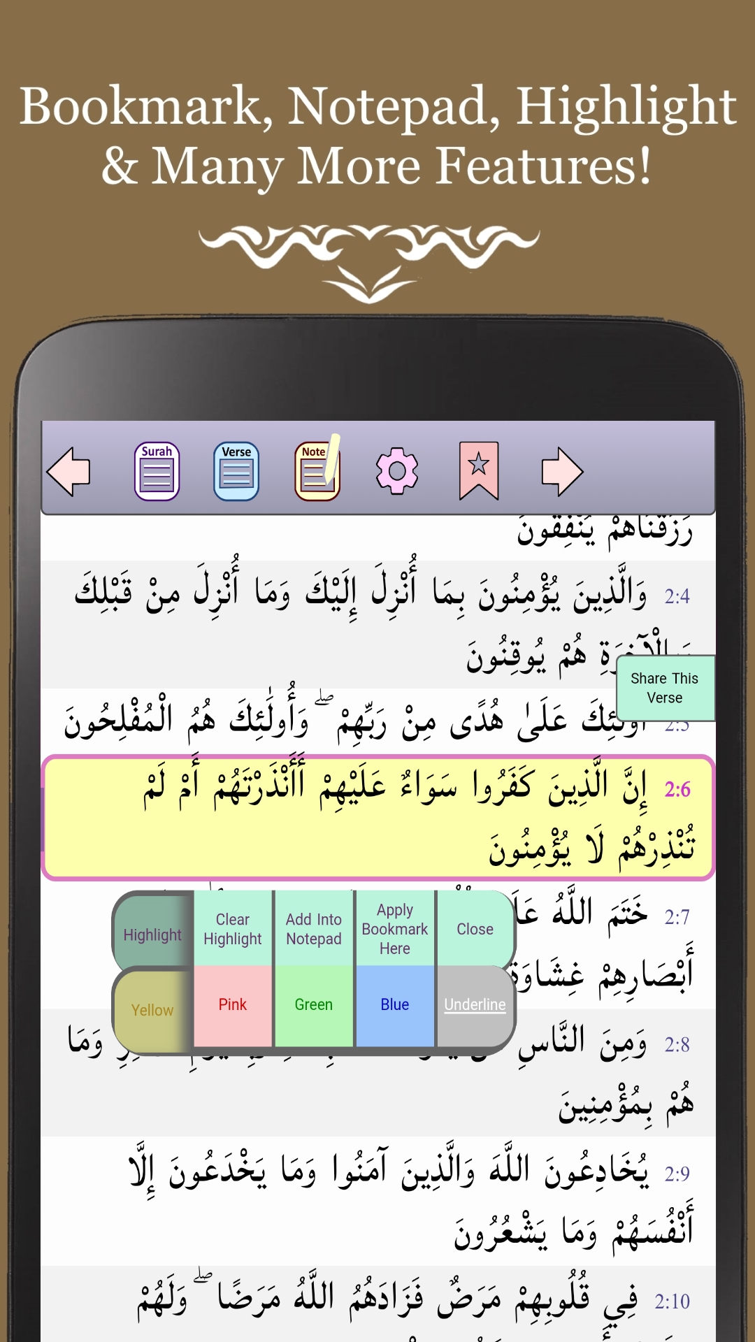 NO ADS! Android's Free Quran (Koran) Book in Arabic (Easy-to-use Quran App with Auto-Scrolling, Notepad, Highlight, Bookmark, 7 Arabic Fonts, Offline & Many More!) FREE QURAN Ebook Reader!This app may not work with old Kindles/Fires.