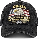 DD-214 Veteran Hat for Men Embroidered Patriotic Military Baseball Cap with Flag & Dog Tags, Adjustable Fit
