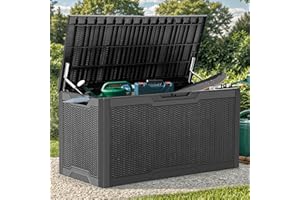 YITAHOME 100 Gallon Large Resin Deck Box Outdoor Storage Boxes for Patio Furniture, Outdoor Cushions, Garden Tools and Pool Supplies-Waterproof,Lockable (Black)