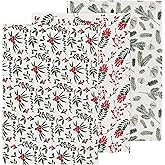 Now Designs Winterberry Baker's Floursack Christmas Dishtowels Set of 3 - Festive Kitchen Towels for Holiday Baking