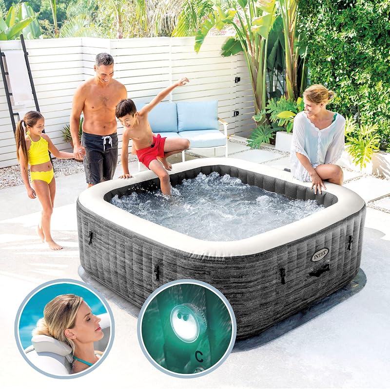 55090 - SPA Hinchable Exterior e Interior para 4 Personas, Medidas 175x175cm, Capacidad 795 litros, Temperatura del Agua 10º- 40º, SPA Inflable, bañera