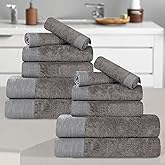Superior Rayon from Bamboo Blend 12-Piece Towel Set, Luxury Quick Dry, Bathroom Essentials, Shower, Spa, Plush Soft Absorbent Towels, Includes 4 Bath, 4 Hand, 4 Washcloth/Face Towels, Charcoal