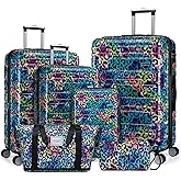 LARVENDER Luggage Sets 6 Piece, Expandable Luggage Hardside PC+ABS Leopard Suitcase Sets with Spinner Wheels TSA Lock, Lightweight Rolling Suitcase for Men and Women, Leopard Multicolor