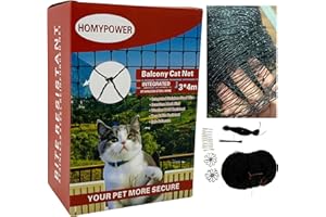 HOMYPOWER Cat Netting Balcony, Stainless Steel Reinforced Bite Tear UV and Weather-Resistant Anti-Fall Netting for Pets, Safety Net for Cat, Small Catio for Apartment Balcony Protection (10x13 ft)