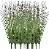 24 Bundles Artificial Plants Onion Grass Outdoor 17 Inch Tall Fake Shrubs Wheat Grass UV Resistant Greenery Stems Faux Bushes Plant for Indoor Outdoor Garden Office Home Decor(Green Red Tail)