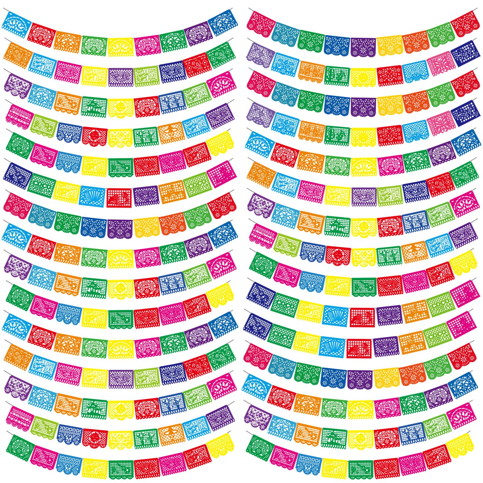 Photo 1 of Kinlop 540 FT 30 Pcs Mexican Party Banners Papel Picado Banner Mexican Fiesta Banner Bulk Cinco de Mayo Flags Banner Dia De Los Muertos Banner Day of the Dead Banners for Cutout Flag Decorations
