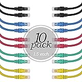CAT6 Patch Cable - 10-PACK - 1.5 FT. Ethernet CAT6 (By Ultra Clarity) Category 6 Network Wire UTP CAT 6 (0.5 meters) Premium Snagless Patch Cord 18" Short Ethernet Cable
