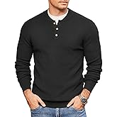 COOFANDY Men Henley Knit Sweater Dress Long Sleeve Button Pullover Sweater Casual Sweater Lightweight Slim Fit Tops
