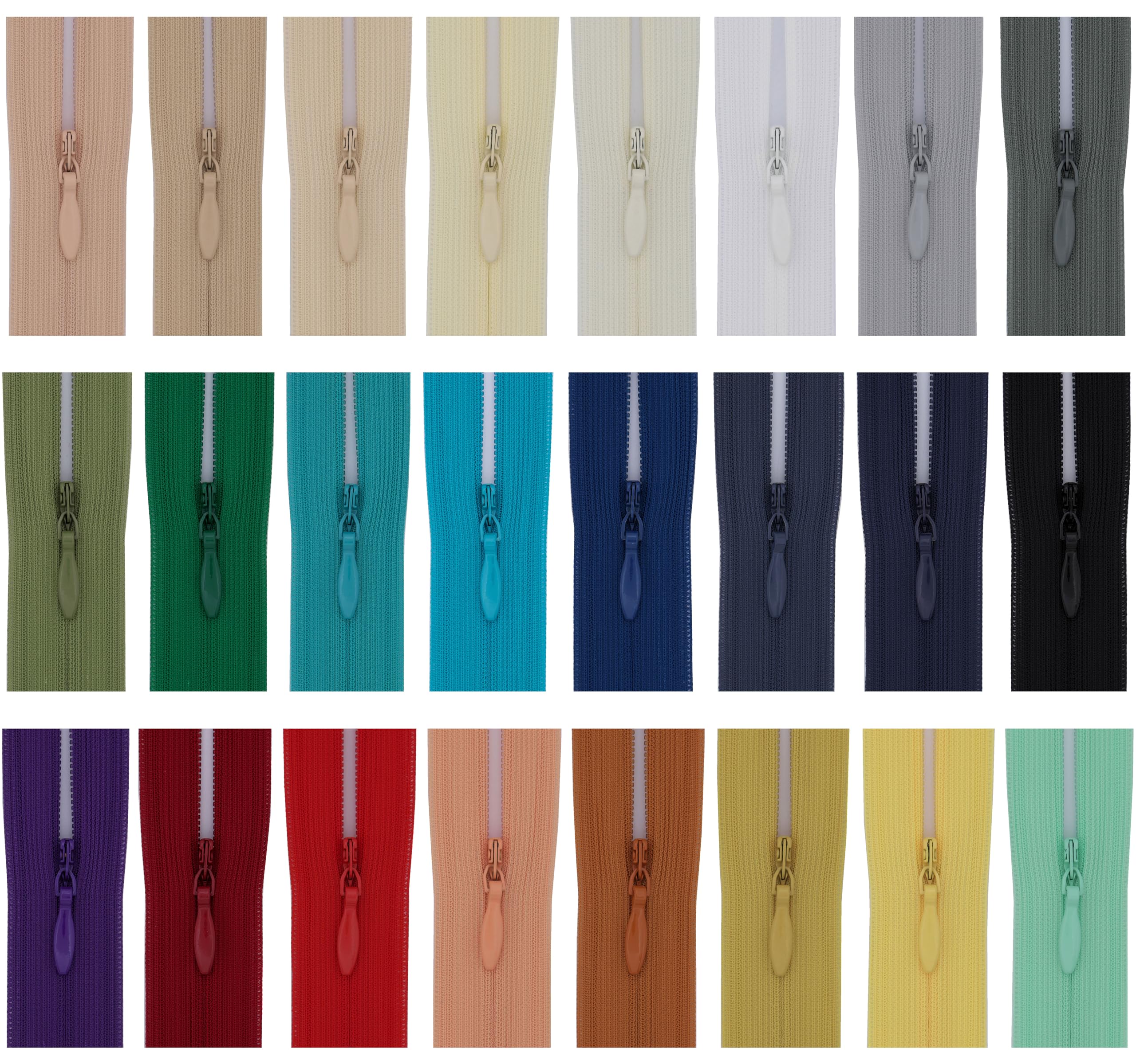 Invisible Zip (Pack of 24 zips), Suitable for Lightweight Fabric for Dressmaking (24 Colours -TG22, 16 inch)