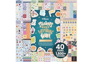 bloom daily planners 40 Page Mega Planner Sticker Pack (1500+ Stickers) - 6” x 9” Bound Ultimate Variety Sticker Book with Foil - Seasons, Celebrations, Holidays, Food, Travel, Quotes & More - Vol. 1