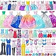 Style Shine 52 Pcs Doll Clothes and Accessories,2 Wedding Gowns 6 Fashion Dresses 2 Set Casual Outfits Top and Pant 2 Swimsuit,20 Hanger 10 Shoe 10 Accessories Toys for Girls Kids Birthday Gift