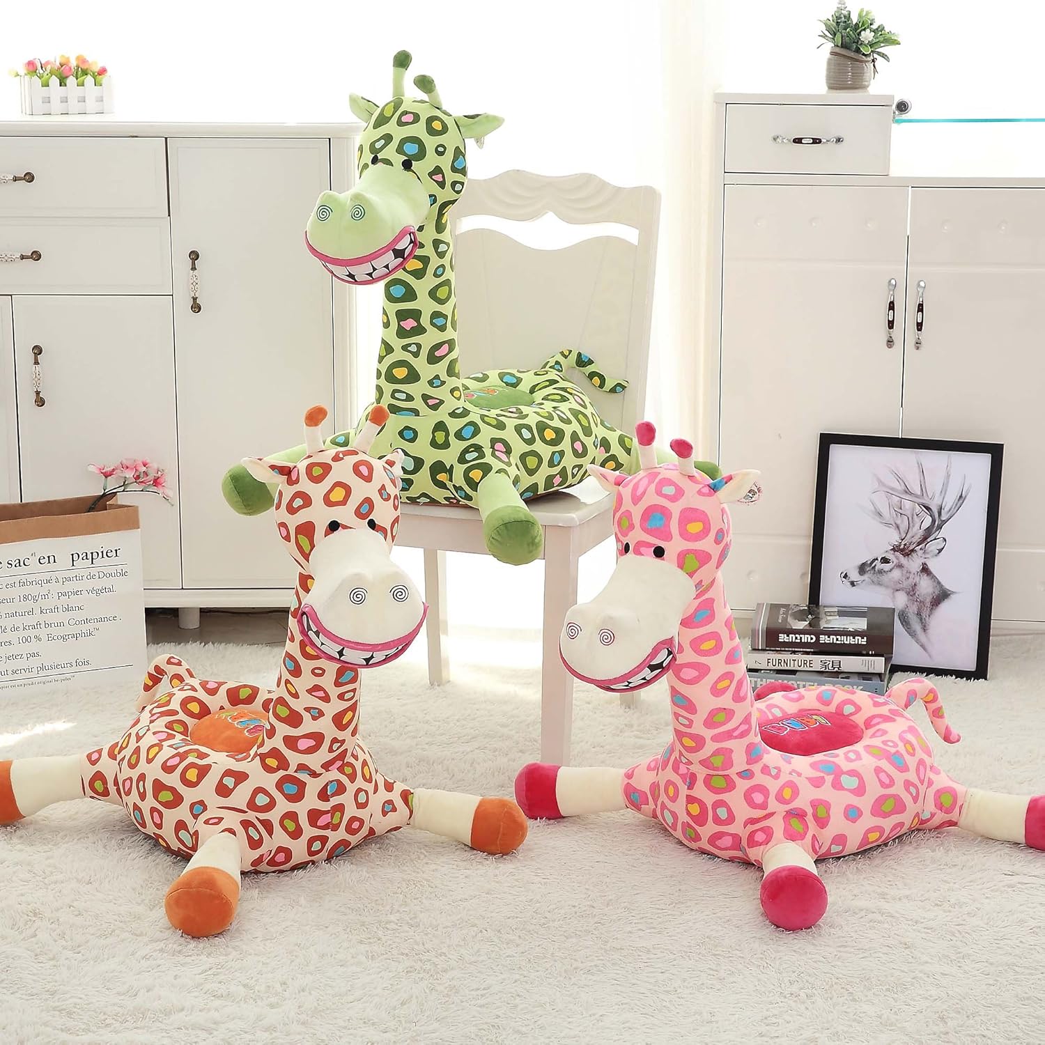 Rodschinson Com Ameublement Et Decoration Meubles Vercart Canape Lit Enfant Fauteuil Pour Garcon Fille Chaise Rembourree Coussin De Sol Pouf Bebe Siege Assis Doux Confortable Animal Decoration Chambre Denfant Girafe Orange 40cm