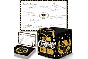 algpty Graduation Decorations Black and Gold 2025 - Guest Book Alternative, Graduation Cards Box with 36PCS Graduation Advice Cards, Signature Board Congrats Grad Decoration Graduation Supplies 2025