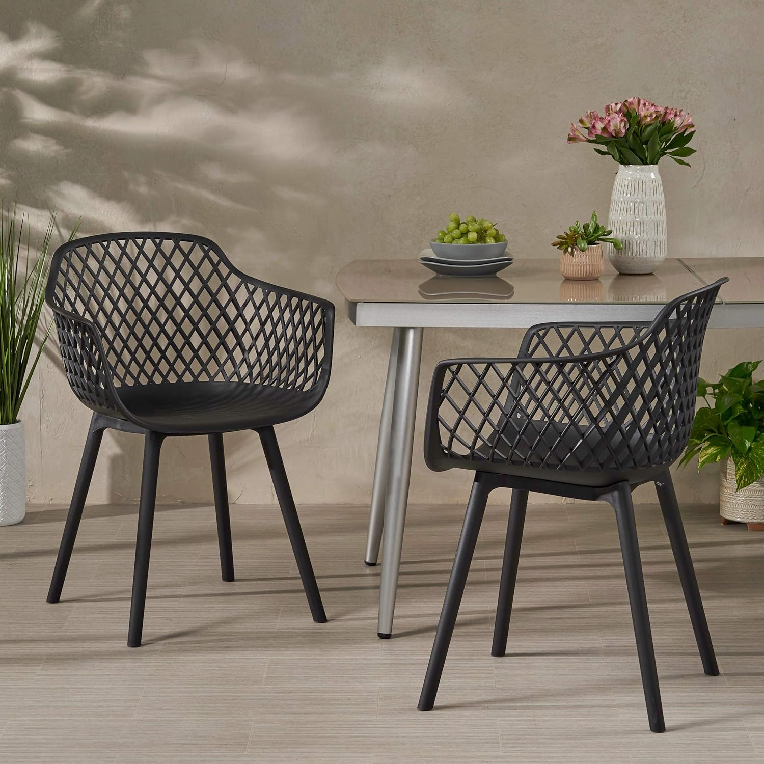 Christopher Knight Home 312471 Delia Outdoor Dining Chair (Set of 2), Black : Garden & Outdoor