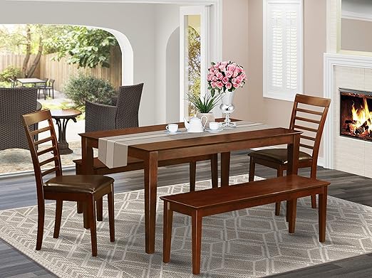 Amazon Com East West Furniture Mid Century Dining Table Set 5 Piece Faux Leather Dining Room Chairs Seat Mahogany Finish Kitchen Table And Dining Bench Furniture Decor