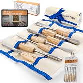 Schaaf Wood Carving Tools 7-pc Wood Chisel Set with Gouges, Cr-V 60 Steel | Full size carving chisels for sculpture and relief carving, ergonomic handles, canvas tool roll, beginner tutorial included