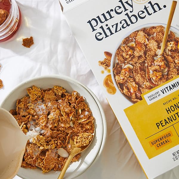 PURELY ELIZABETH, HONEY PEANUT BUTTER, SUPERFOOD CEREAL WITH VITAMIN D (1 BOX, 11OZ), 6G FIBER