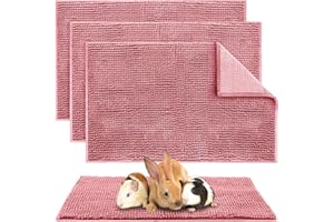Amylove 4 Pcs Guinea Pig Cage Liner Guinea Pig Bedding Dog Door Mat for Muddy Pet Paws Washable Chenille Pee Pads Small Animal Sleeping Bed for Bunny Hamster(16 x 24 Inch,Rectangular,Pink)
