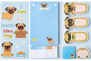 Xqumoi I Just Really Like Pug Sticky Notes Set, 550 Sheets, Cute Cartoon Pug Self-Stick Notes Pads Animal Divider Tabs Bundle