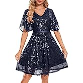 Wedtrend Women's Sparkly Sequin Dress Bat Sleeves Cocktail Dress Glitter Club Dress