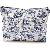 QGFM Chinoiserie Norwegian Elkhound Makeup Bag, Dog Lovers Gifts Cosmetic Bags for Women, Dogs Mom Gifts for Women, Grandmillennial Blue and White Botanical Dog Zipper Makeup Pouch