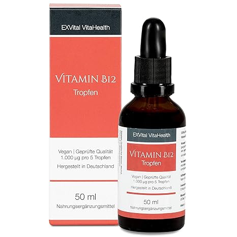 Vitamin B12 (Methylcobalamin) Tropfen von EXVital Vitahealth (1000 µg pro Portion / 200µg pro Tropfen), 1.250 Tropfen in 50ml