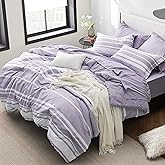 Bedsure Full Comforter Set 7 Pieces, Purple Striped Bedding Set for All Seasons, Reversible, Cationic Dyeing Bed in a Bag with Comforter, Sheets, Pillowcases & Shams