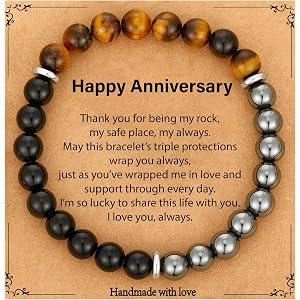 P.BLAKE Happy 30 40 50 60 70 Year Old Birthday Anniversary Bracelet Gift for Men, Triple Protection Bracelet Natural Stone Be