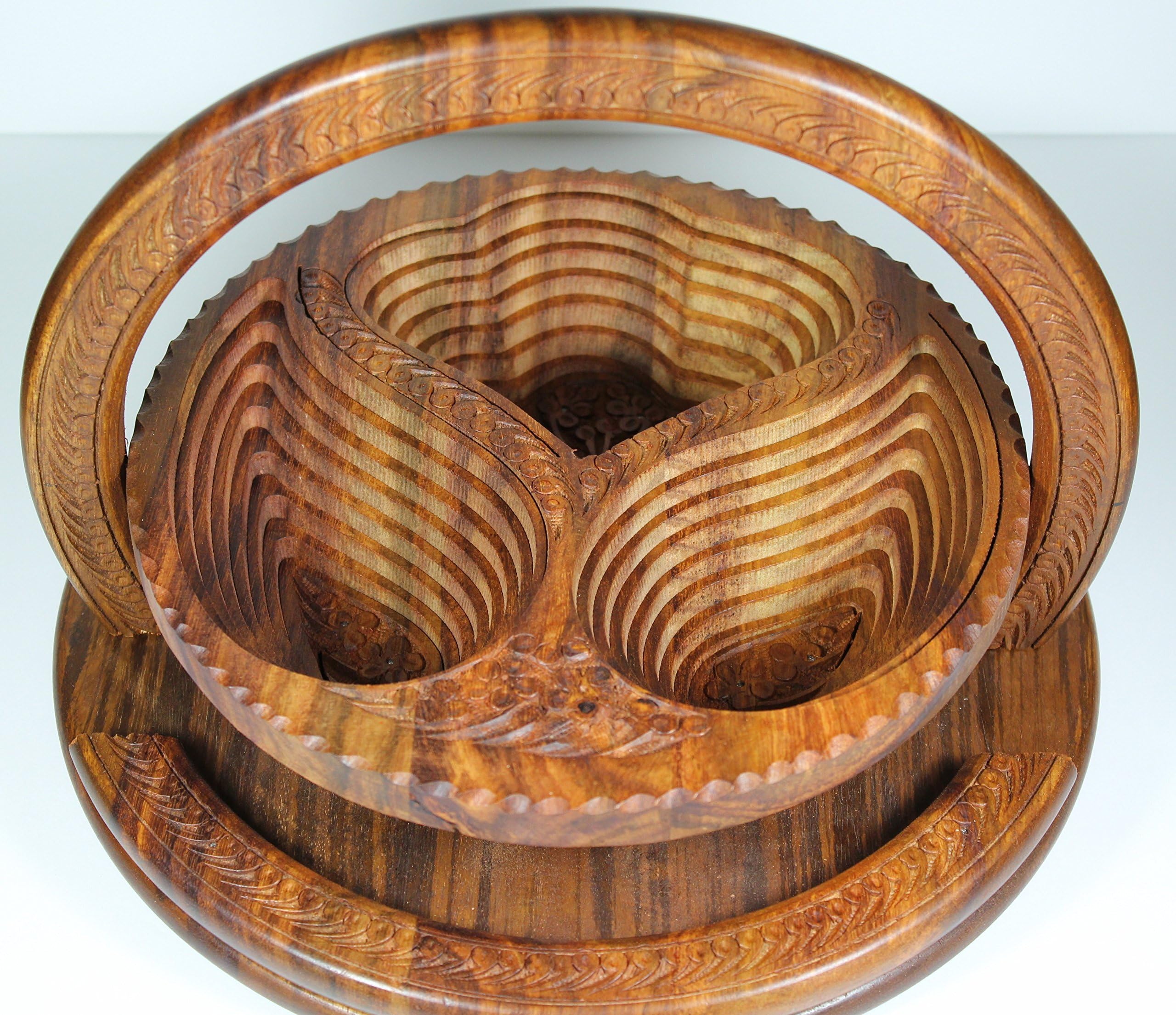 [GiftsNMemories 3 Leaves 12-Inch Wooden Collapsible Fruit Basket, Brown] Thanksgiving fruit Basket,Wooden fruit basket,Valentines fruit baskets,Wooden Trivet,Dry Fruit Basket