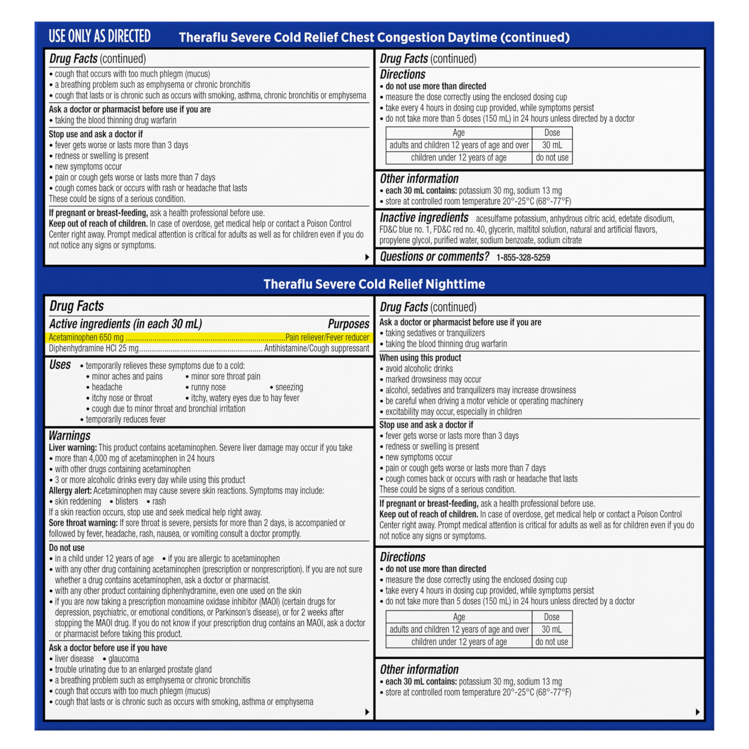 Theraflu Severe Cold and Cough Nighttime and Daytime Cough and Cold Medicine, Berry Flavor - 8.3 Fl Oz Syrup x 2