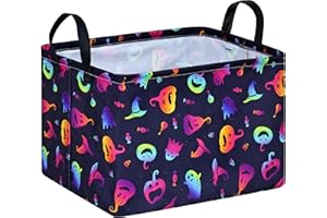 FUULOXE Halloween Ghost Storage Basket with Handles Open Gifts&Candy Spooky Basket stuffers for Kids Baby Collapsible Women Organizer Bins Toys Boxes for Shelves Home Office