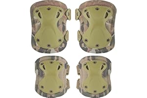 ACTIONUNION Professional Tactical Combat Knee and Elbow Protective Pads Sets Advanced Tactical Gear Set for Airsoft Paintball Hunting Army Skate Outdoor Sports (CP)