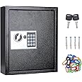 UMEKEN Key Box Wall Mount 40 Position Valet Digital Key Cabinet Lock Box with Code, Electronic Key Holder Lockbox with Key Tags, Key Organizer Locker Box, Black, 12" x 3.94" x 14.29"