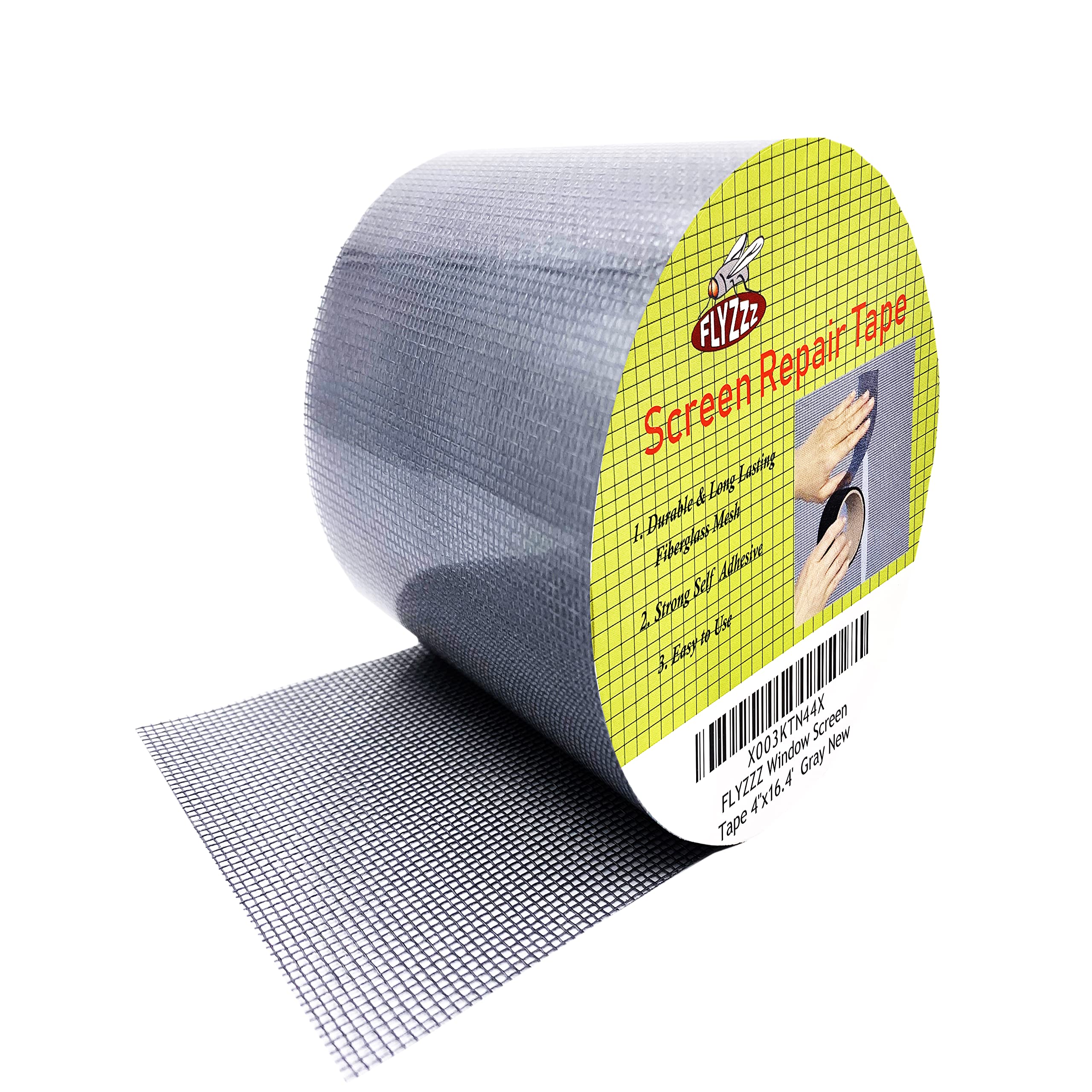 Photo 1 of FLYZZZ Window Screen Repair Kit Tape Extra Wide 4''x16.4' Grey Adhesive & Waterproof 3-Layer Fiberglass fix for Screen Door and Window Screen