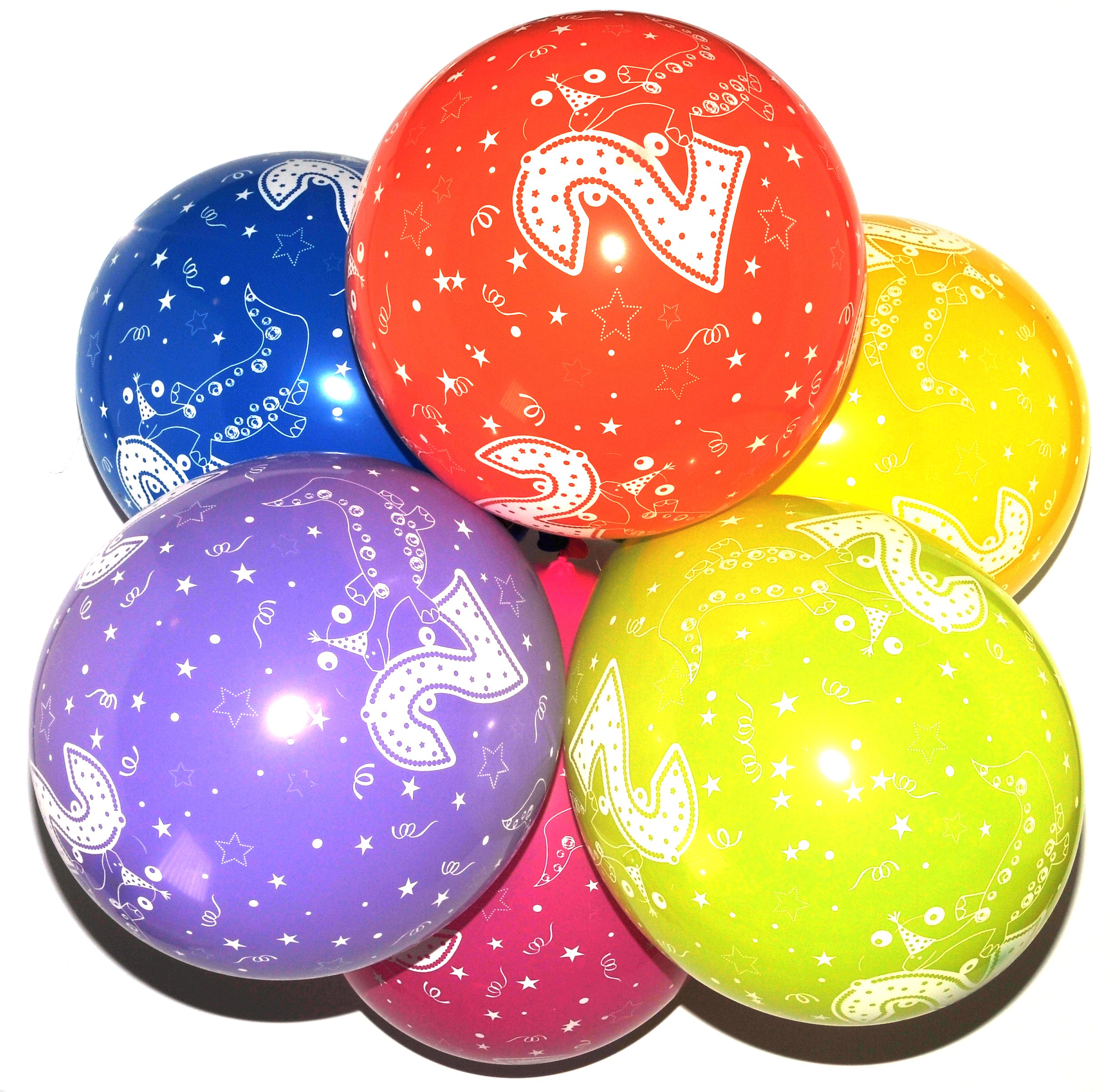 Happium 12" Latex Assorted Balloons Age 2, Birthday Balloons Number 2, Pack of 10 Multicolour Dinosaurs